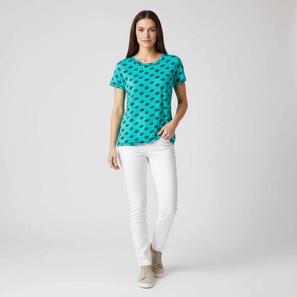 Caslon Tee Women's Medium Teal Navy Dot Print Scoop Neck Cotton Modal